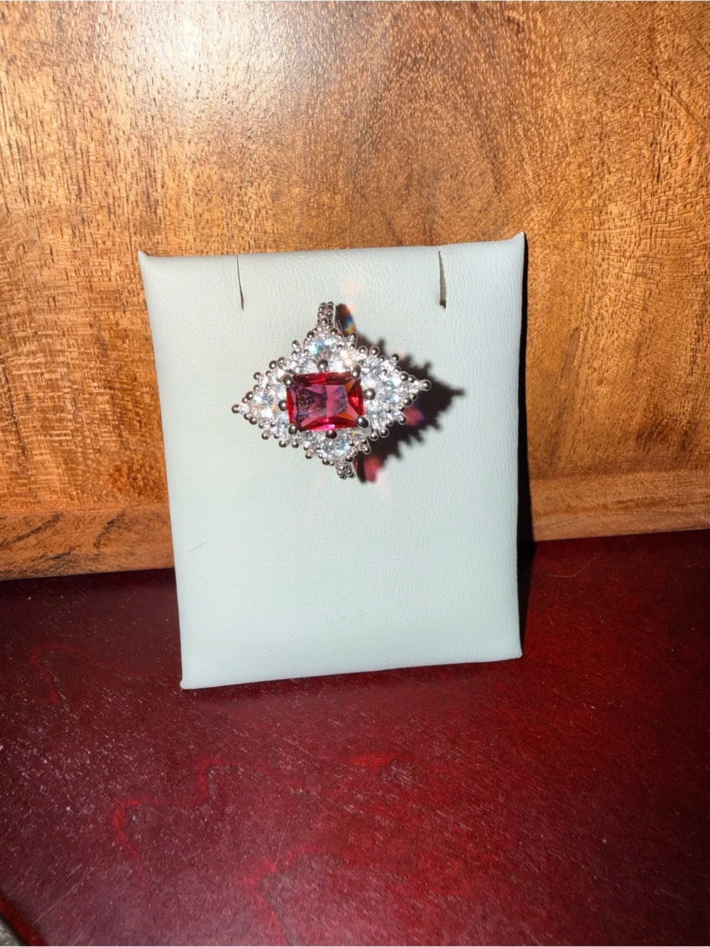 Elegant Red Ruby and Cubic Zirconia Statement Ring - Picture 1 of 3